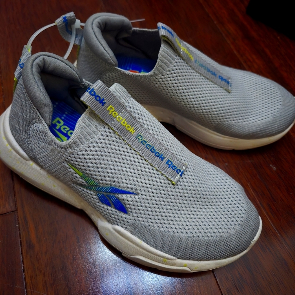 Reebok Gray and Blue Mesh Slip-Ons Kids Size 11